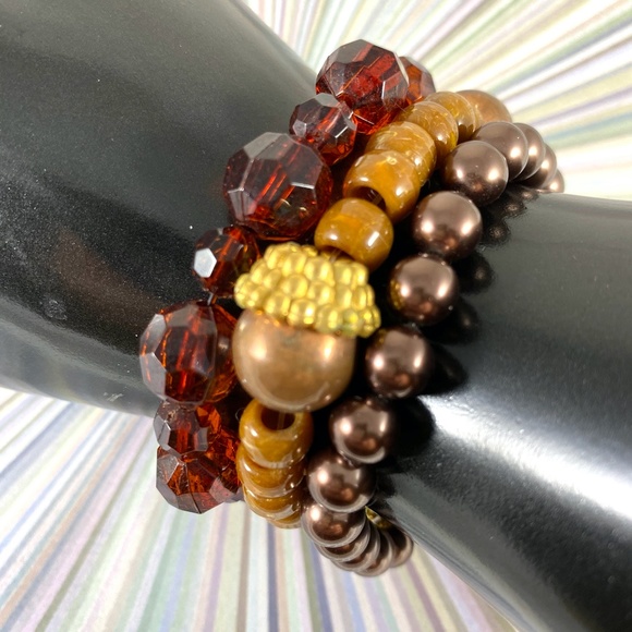 3 Vintage stretch bead bracelets Chocolate & Rust - Picture 4 of 4